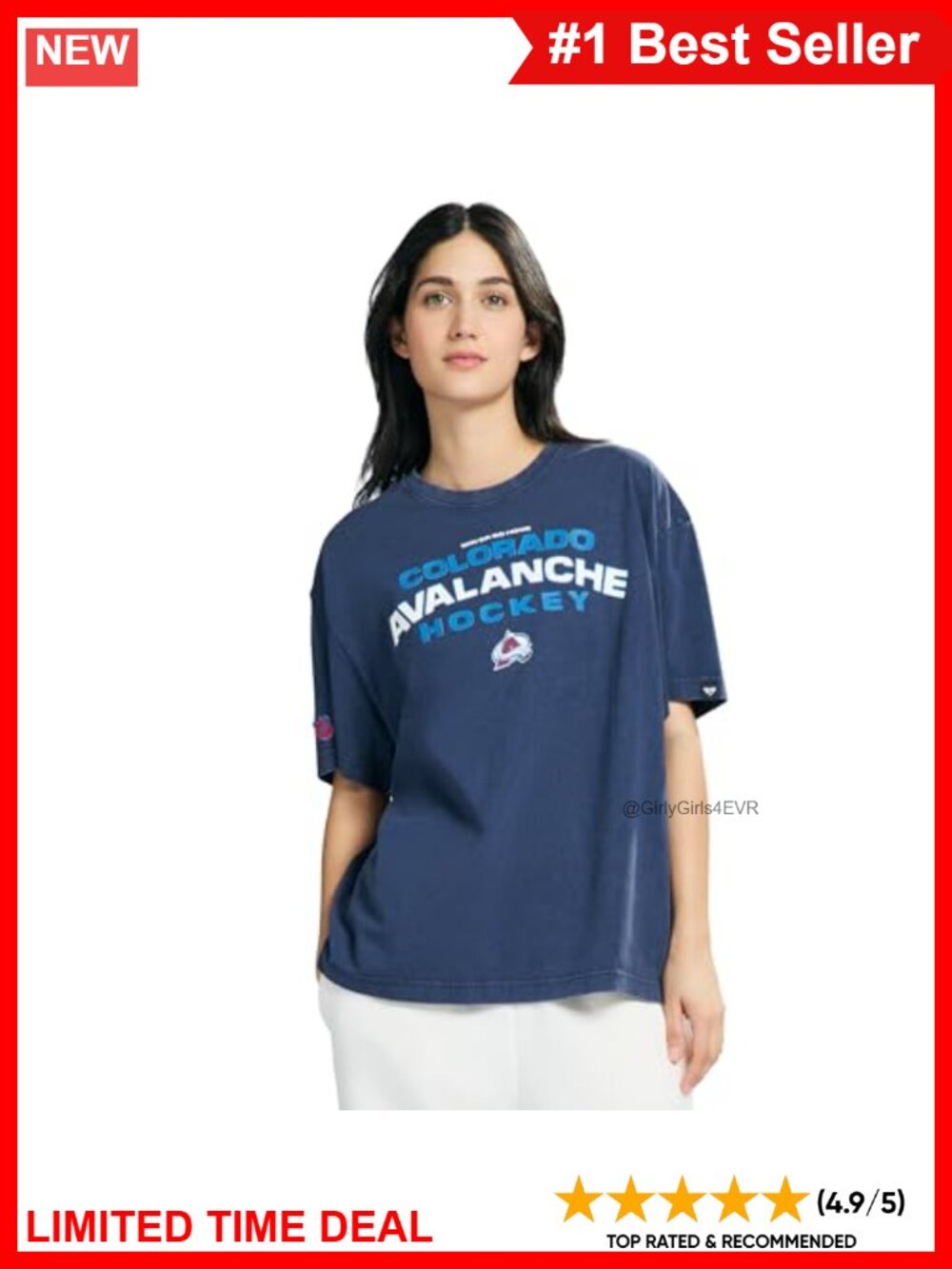 NHL Officially Licensed Women's Oversized Faded Wash Crewneck T-Shirt